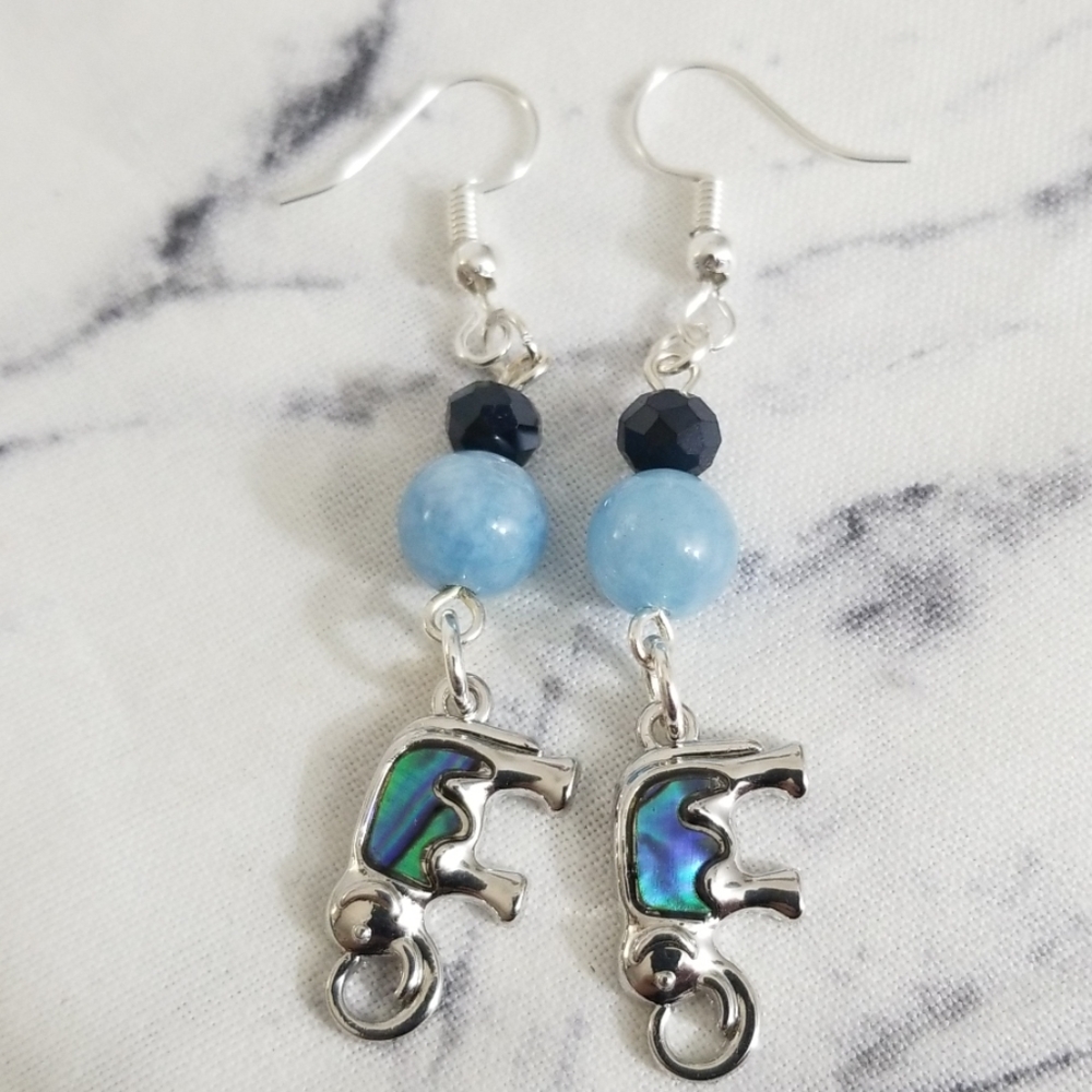 Blue Brazilian Aquamarine elephant earrings